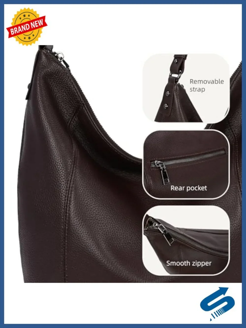 Genuine Cowhide Leather Hobo Shoulder Bag Large Capacity Crossbody Purse Tote